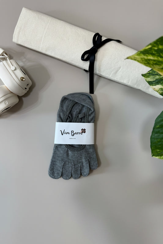 Viva Barre Double Cross-Strap Split-Toe Yoga Grip Socks - Dark Heather Gray, One Size (US 6-11)