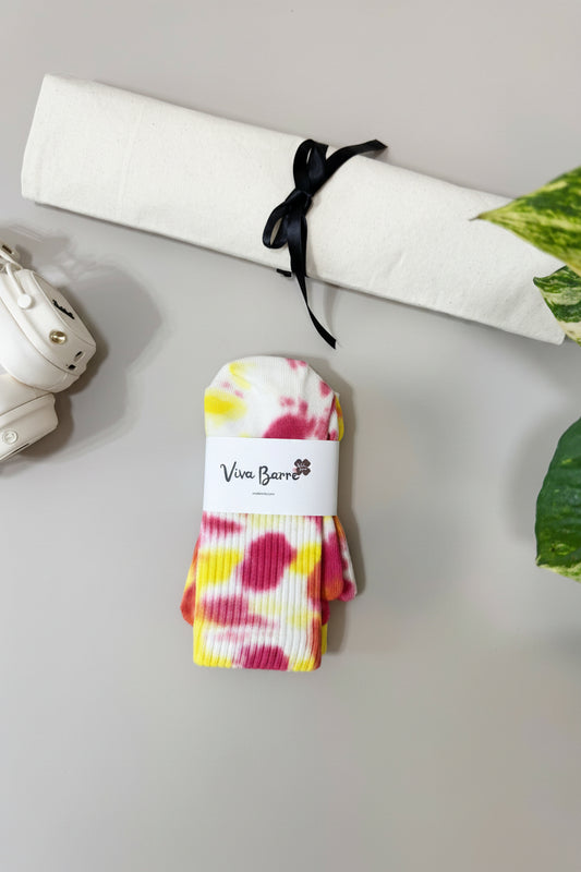 Viva Barre Tie-Dye Long Yoga Grip Socks - Red Yellow, One Size (US 6-11)