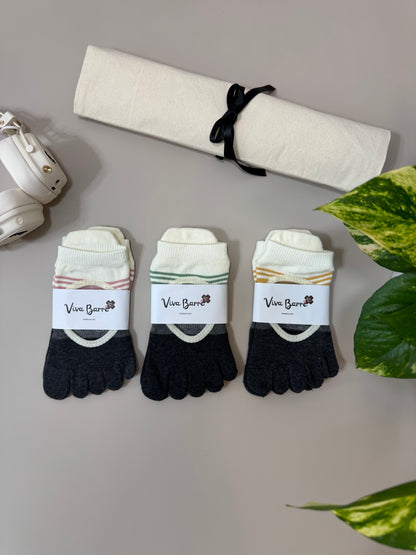 Viva Barre Contrast Open-Back Full-Toe Yoga Grip Socks, One Size (US 6-11)