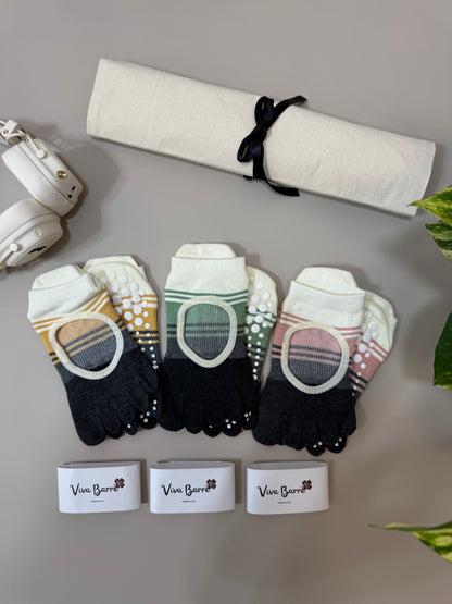 Viva Barre Contrast Open-Back Full-Toe Yoga Grip Socks, One Size (US 6-11)