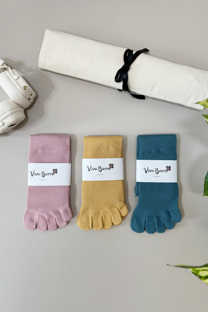 Viva Barre Split-Toe Mid-Calf Yoga Grip Socks, One Size (US 6-11)