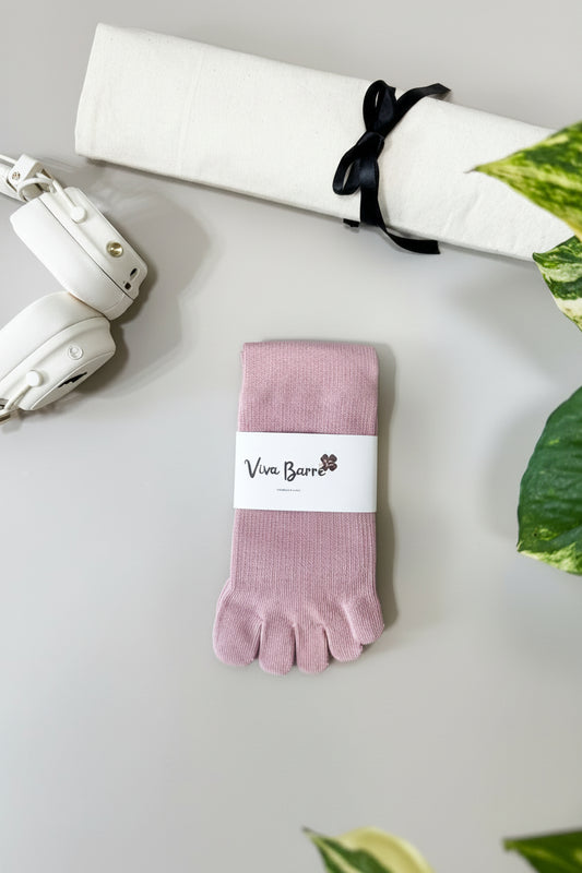 Viva Barre Split-Toe Mid-Calf Yoga Grip Socks - Pink, One Size (US 6-11)