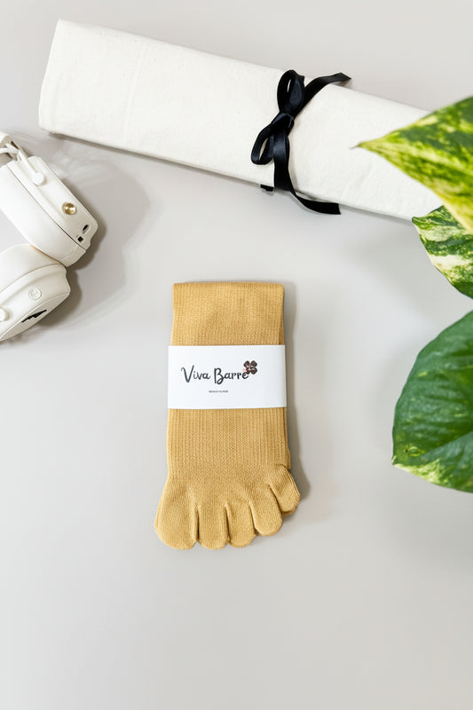 Viva Barre Split-Toe Mid-Calf Yoga Grip Socks - Yellow, One Size (US 6-11)