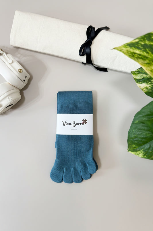 Viva Barre Split-Toe Mid-Calf Yoga Grip Socks - Blue, One Size (US 6-11)