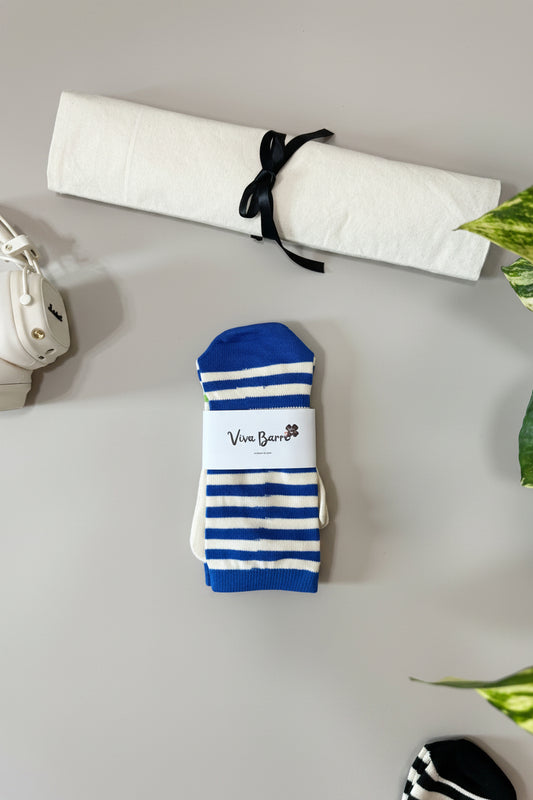 Viva Barre Horizontal Stripe Full-Toe Yoga Grip Socks - Blue Green Stripe, One Size (US 6-11)