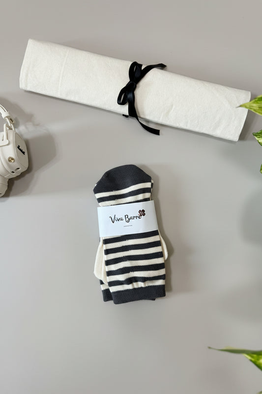 Viva Barre Horizontal Stripe Full-Toe Yoga Grip Socks - Black Coffee Stripe, One Size (US 6-11)