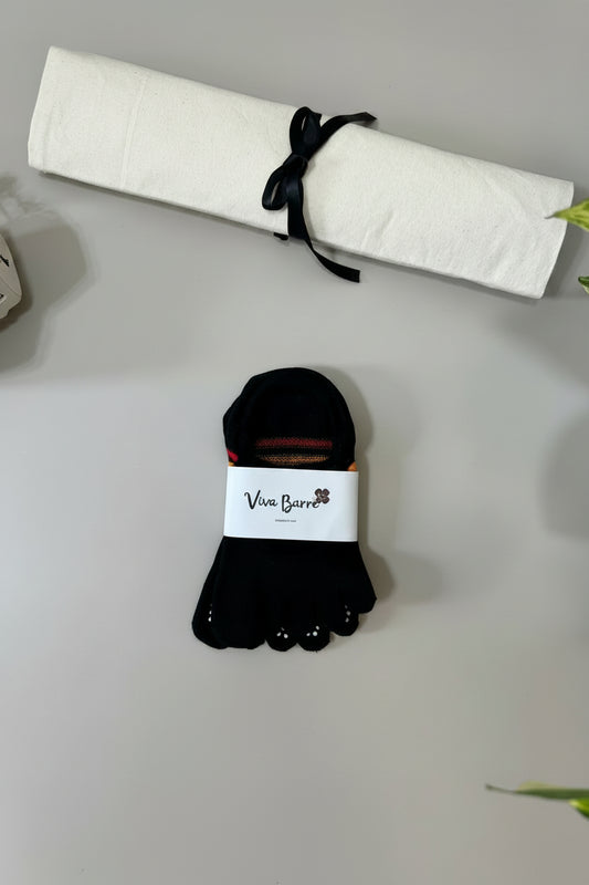 Viva Barre Rainbow Five-Toe Open-Back Yoga Grip Socks - Black, One Size (US 6-11)