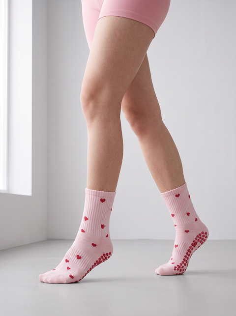Pink Heart Pilates Grip Socks | VIVABARRE