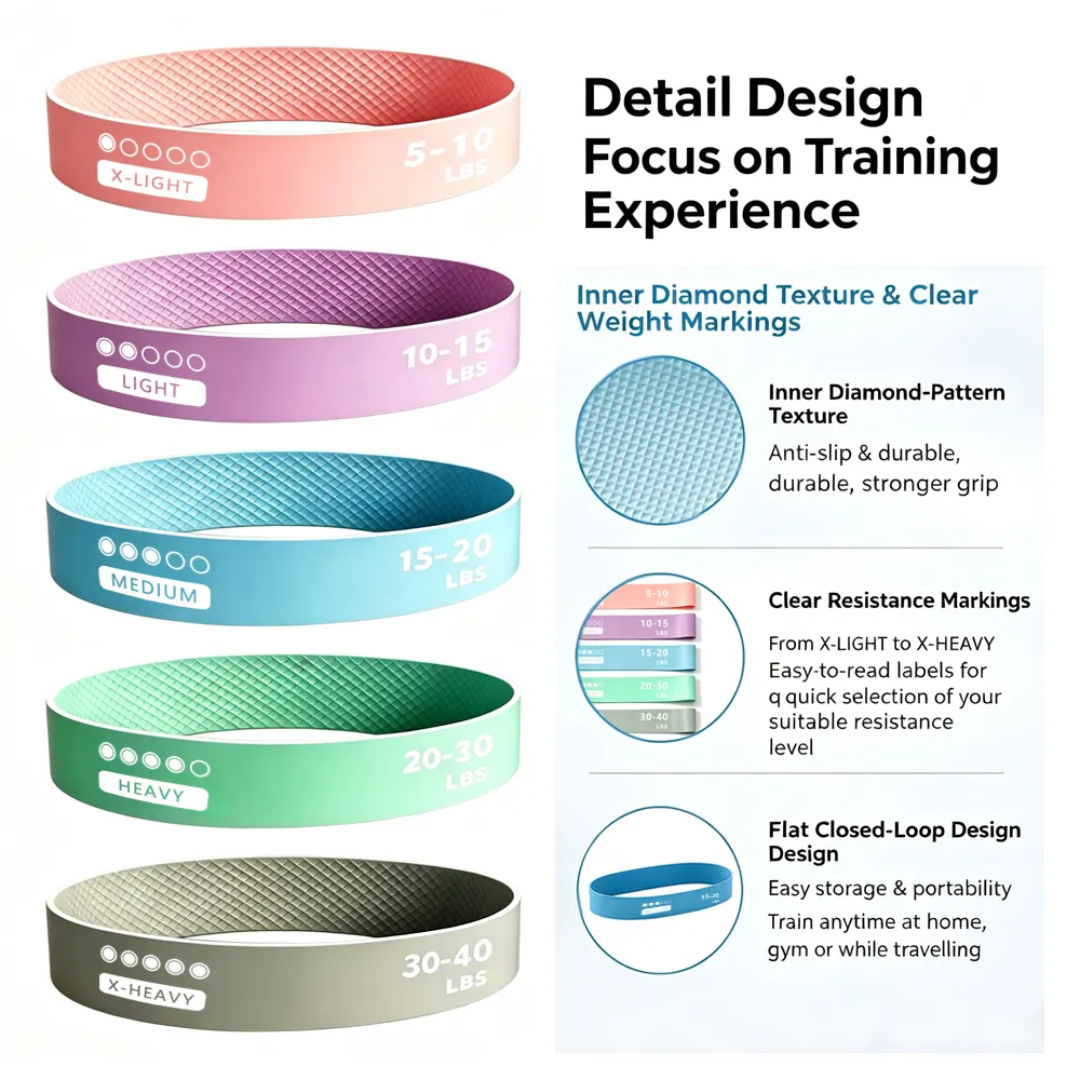 5‑Pack Non‑Slip Resistance Loop Bands for Yoga Pilates Home Workout