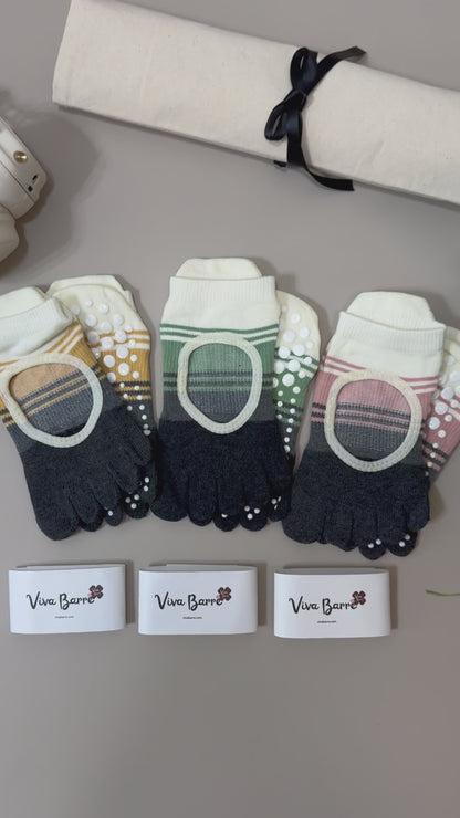 Viva Barre Contrast Open-Back Full-Toe Yoga Grip Socks, One Size (US 6-11)